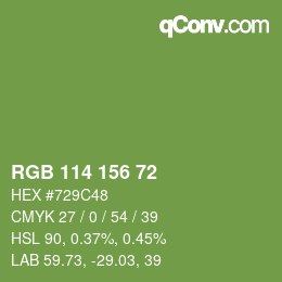Color code: RGB 114 156 72 | qconv.com