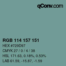 カラーコード: RGB 114 157 151 | qconv.com