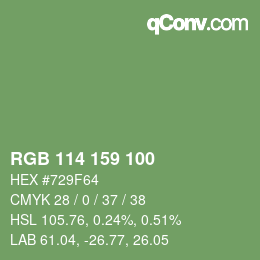 Color code: RGB 114 159 100 | qconv.com