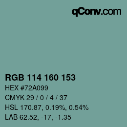 Color code: RGB 114 160 153 | qconv.com