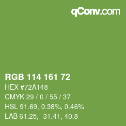 Color code: RGB 114 161 72 | qconv.com