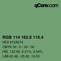 カラーコード: RGB 114 162.8 116.4 | qconv.com