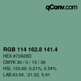 カラーコード: RGB 114 162.8 141.4 | qconv.com