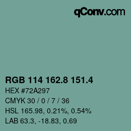 カラーコード: RGB 114 162.8 151.4 | qconv.com