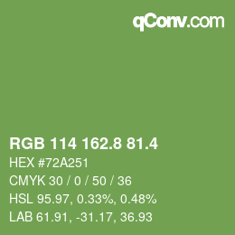 カラーコード: RGB 114 162.8 81.4 | qconv.com