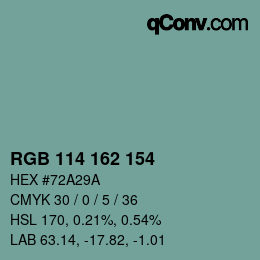 Color code: RGB 114 162 154 | qconv.com