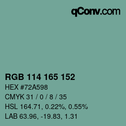 Color code: RGB 114 165 152 | qconv.com