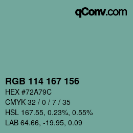 Código de color: RGB 114 167 156 | qconv.com