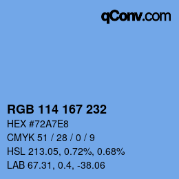 Color code: RGB 114 167 232 | qconv.com