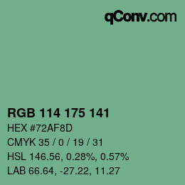Color code: RGB 114 175 141 | qconv.com