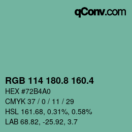 カラーコード: RGB 114 180.8 160.4 | qconv.com