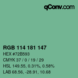 カラーコード: RGB 114 181 147 | qconv.com