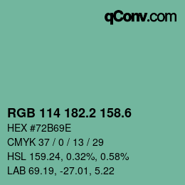 カラーコード: RGB 114 182.2 158.6 | qconv.com