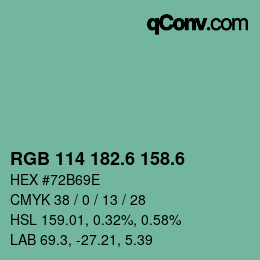 カラーコード: RGB 114 182.6 158.6 | qconv.com