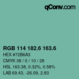 カラーコード: RGB 114 182.6 163.6 | qconv.com