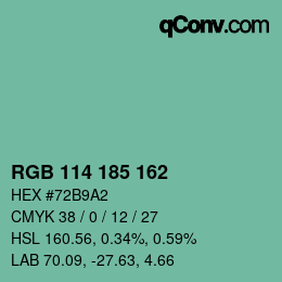 Color code: RGB 114 185 162 | qconv.com