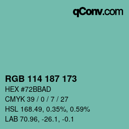 Código de color: RGB 114 187 173 | qconv.com