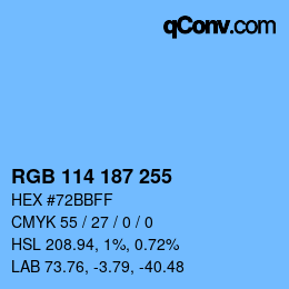 Color code: RGB 114 187 255 | qconv.com