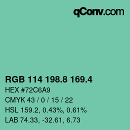 カラーコード: RGB 114 198.8 169.4 | qconv.com