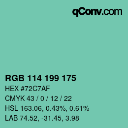 颜色代码: RGB 114 199 175 | qconv.com