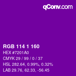 Color code: RGB 114 1 160 | qconv.com