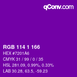 Color code: RGB 114 1 166 | qconv.com