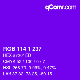 Color code: RGB 114 1 237 | qconv.com