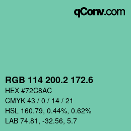 カラーコード: RGB 114 200.2 172.6 | qconv.com