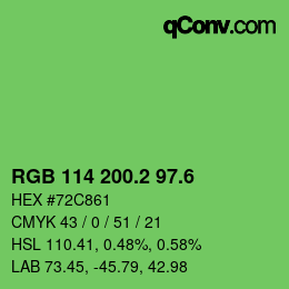 カラーコード: RGB 114 200.2 97.6 | qconv.com