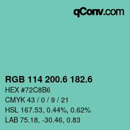 カラーコード: RGB 114 200.6 182.6 | qconv.com