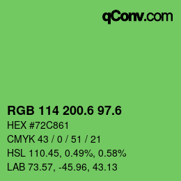 カラーコード: RGB 114 200.6 97.6 | qconv.com
