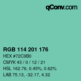 Color code: RGB 114 201 176 | qconv.com