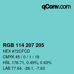 Color code: RGB 114 207 205 | qconv.com