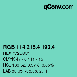 カラーコード: RGB 114 216.4 193.4 | qconv.com