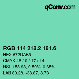 カラーコード: RGB 114 218.2 181.6 | qconv.com