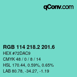 カラーコード: RGB 114 218.2 201.6 | qconv.com