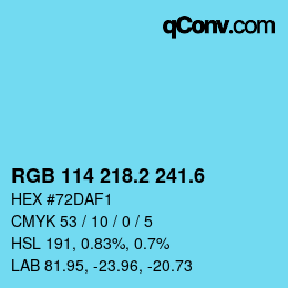 カラーコード: RGB 114 218.2 241.6 | qconv.com