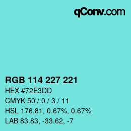 Color code: RGB 114 227 221 | qconv.com