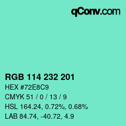 颜色代码: RGB 114 232 201 | qconv.com
