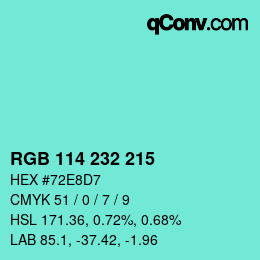 Color code: RGB 114 232 215 | qconv.com