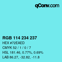 Color code: RGB 114 234 237 | qconv.com