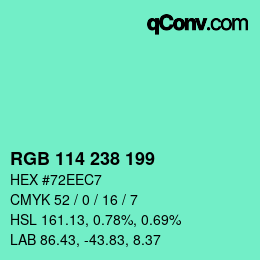 Color code: RGB 114 238 199 | qconv.com