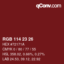 Color code: RGB 114 23 26 | qconv.com