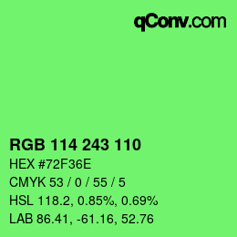 颜色代码: RGB 114 243 110 | qconv.com