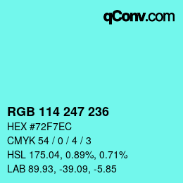 Color code: RGB 114 247 236 | qconv.com