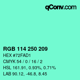 Color code: RGB 114 250 209 | qconv.com