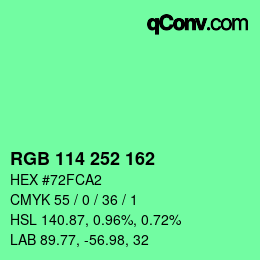 Color code: RGB 114 252 162 | qconv.com