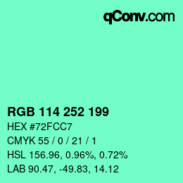 Color code: RGB 114 252 199 | qconv.com