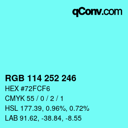 Color code: RGB 114 252 246 | qconv.com