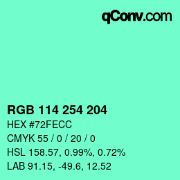 Color code: RGB 114 254 204 | qconv.com